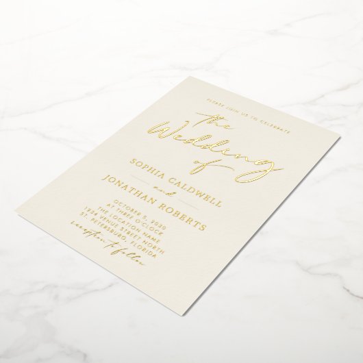 All-in-One Gold Calligraphy Cream Wedding Folie Uitnodiging (Gedraaid)