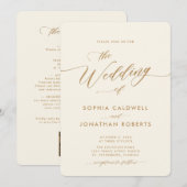 All in One Gold en Cream Calligrafie Bruiloft Kaart (Voorkant / Achterkant)