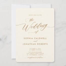 All in One Gold en Cream Calligrafie Bruiloft Kaart
