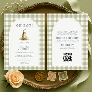 All in One Golf Green Gingham Babyfeestje Kaart