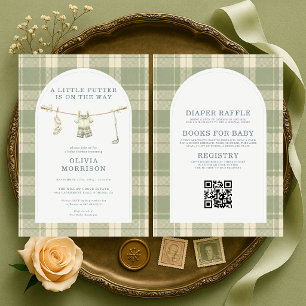 All in One Golf Preppy Plaid Baby Shower Kaart