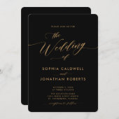 All in One Gouden Kalligrafie Zwart Bruiloft Kaart (Voorkant / Achterkant)
