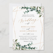 All-In-One Greenery Gold Geometric QR Code Wedding Kaart (Voorkant)