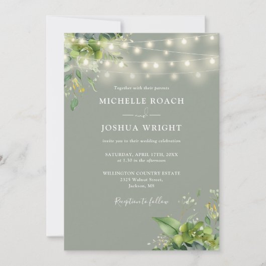 All In One Greenery Lights Sage Green Wedding Kaart (Voorkant)
