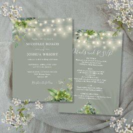 All In One Greenery Lights Sage Green Wedding Kaart