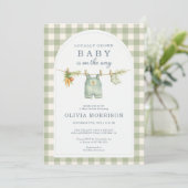 All in One Groene Gestreepte Lokale Baby Shower Kaart (Staand voorkant)