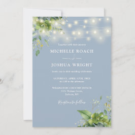All in One Groene Lichten Stoffig Blauw Bruiloft Kaart