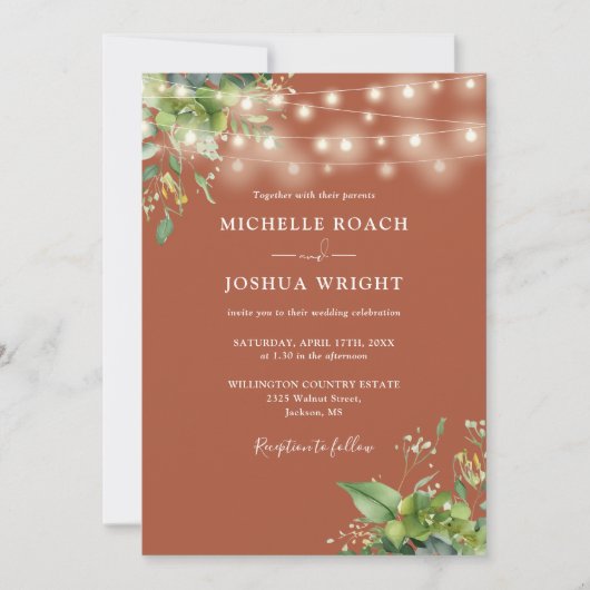 All In One Groene Verlichting Terracotta Bruiloft Kaart (Voorkant)