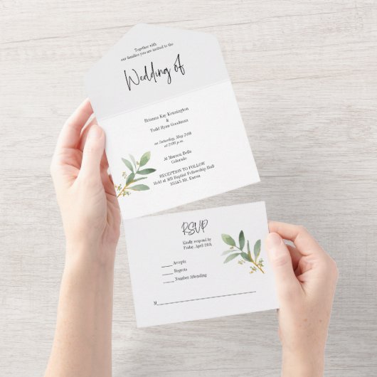 All-in-One Groene Waterverf Uitnodiging (Afscheurbaar)