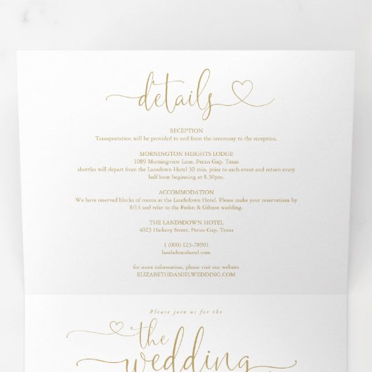 All In One Hart Script Gouden Trouwdag Drieluik Uitnodiging (Binnenzijde eerst)