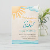 All in One Here Comes The Son Baby Boy Shower Kaart (Staand voorkant)