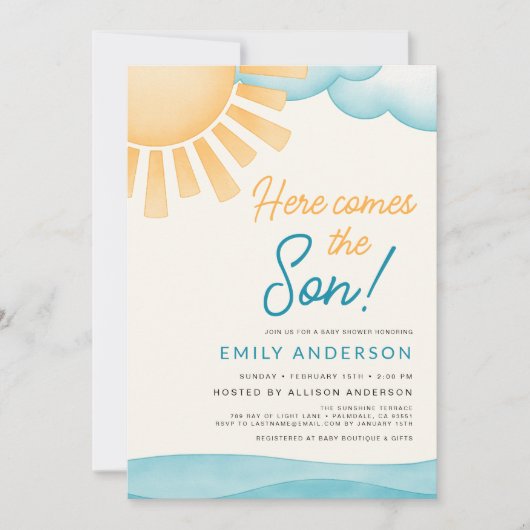 All in One Here Comes The Son Baby Boy Shower Kaart (Voorkant)