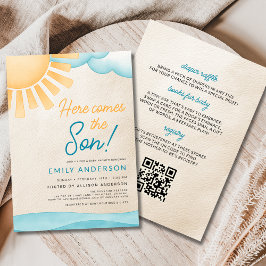 All in One Here Comes The Son Baby Boy Shower Kaart