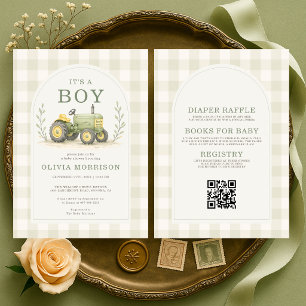 All in One Het is een Jongen Tractor Baby Shower Kaart