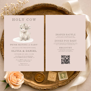 All in One Hooglanders Koe Roze Strik Baby Shower Kaart