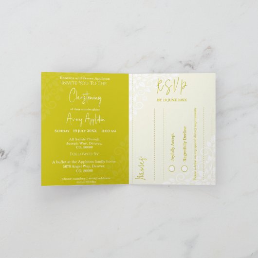 All In One Invitation Christening Flower Cross Feestdagen Kaart (Binnen)