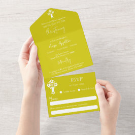 All In One Invitation Floral Cross Baptism Yellow All In One Uitnodiging