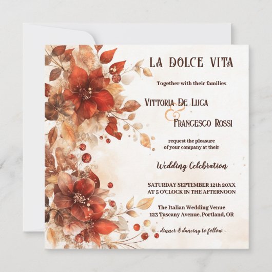 All-in-One Italiaanse Rode Bloemen Wedding Kaart (Voorkant)