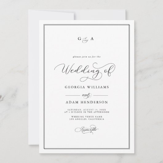 All-in-One Kalligrafie Ampersand Monogram Huwelijk Kaart (Voorkant)