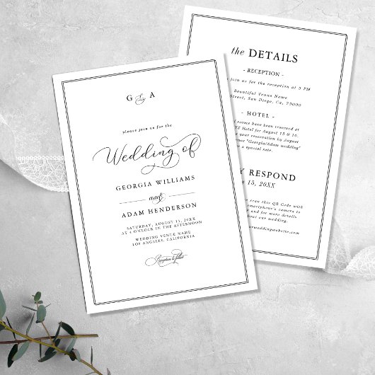 All-in-One Kalligrafie Ampersand Monogram Huwelijk Kaart