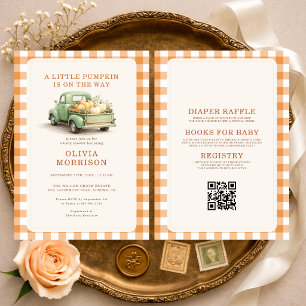 All in One Kleine Pompoen Truck Herfst Baby Shower Kaart