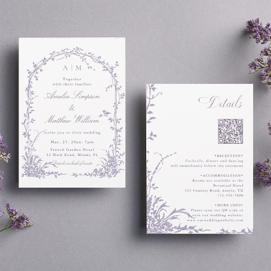 All in One Lavender Botanical Arch Garden Wedding  Kaart