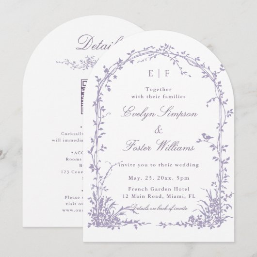 All in One Lavender Botanical Garden Wedding Arch Kaart (Voorkant / Achterkant)