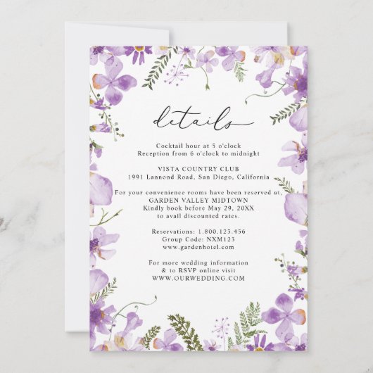 All-in-one Lavender Wildflower Wedding Kaart (Achterkant)