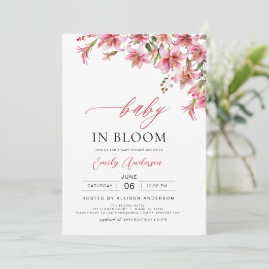 All in One Lelies Baby in Bloom Floral Baby shower Kaart (Staand voorkant)