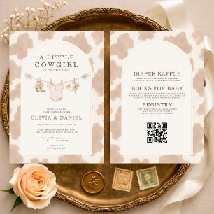 All in One Little Cowgirl Koeienprint Baby Shower Kaart