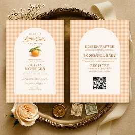 All in One Little Cutie Orange Gingham Baby Shower Kaart