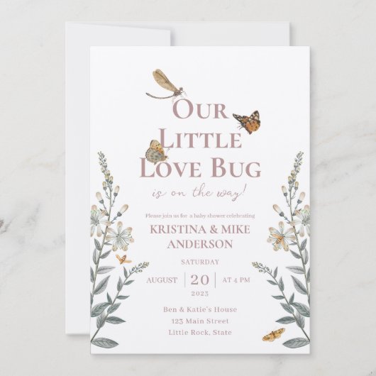 All in One Little Love Bug Baby Shower Invitation Kaart (Voorkant)