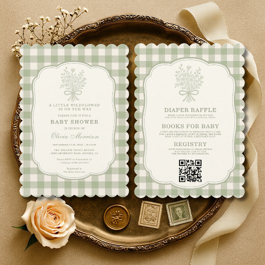 All in One Little Wildflower Gingham Baby Shower Kaart
