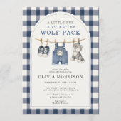 All in One Little Wolf Gingham Baby Shower Kaart (Voorkant)