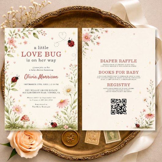 All in One Love Bug Ladybug Baby Shower Kaart