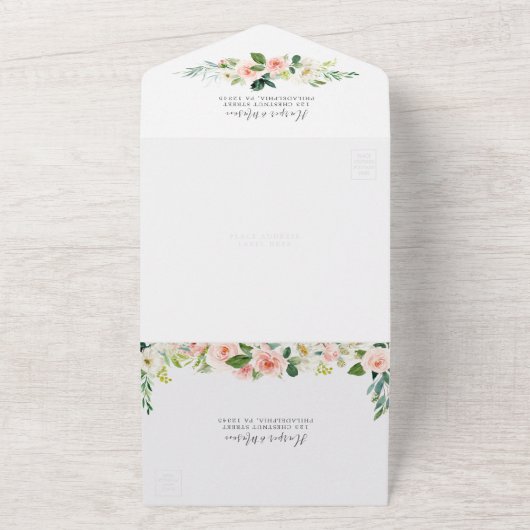 All in One Luchtige Blush Gouden Trouw Uitnodiging (Buitenkant)