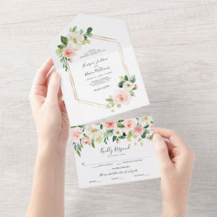 All in One Luchtige Blush Gouden Trouw Uitnodiging