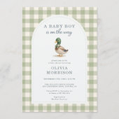 All in One Mallard Duck Gingham Baby Shower Kaart (Voorkant)