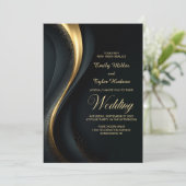 All in One Modern Black and Gold Wedding Kaart (Staand voorkant)