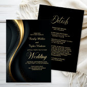 All in One Modern Black and Gold Wedding Kaart