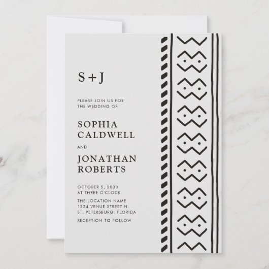 All in One Modern Boho Mudcloth Monogram Huwelijk  Kaart (Voorkant)
