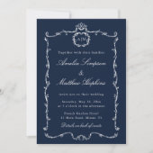 All in One Modern Classic French Wedding Navy Blue Kaart (Voorkant)
