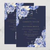 All in One Modern⎮Navy Bloemen Bruiloft Kaart (Voorkant / Achterkant)
