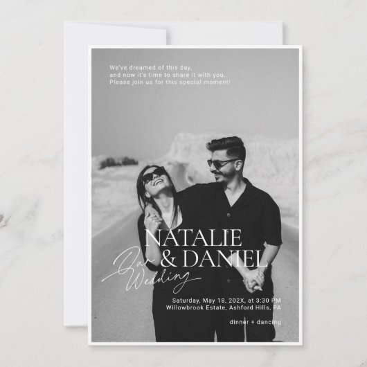 All-in-One Modern Zwart-wit foto bruiloft Kaart (Voorkant)