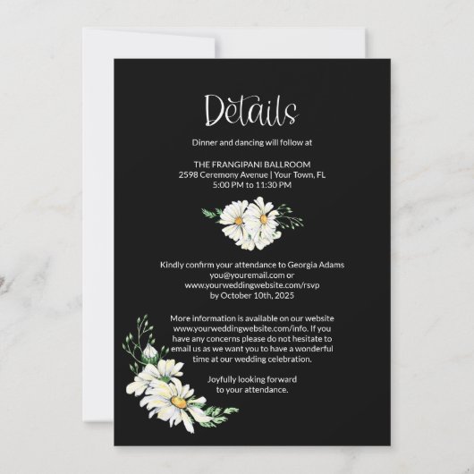 All-in-One Moody Black Daisies Wedding Invitation Kaart (Achterkant)