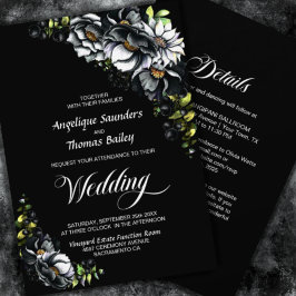 All In One Moody Black Floral Wedding Kaart