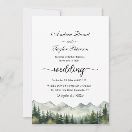 All in One Mountains and Pines Elegant Wedding Kaart (Voorkant)