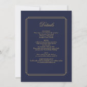 All In One Navy-blauw en Goud Art Deco Trouwen Kaart (Achterkant)