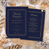 All In One Navy Blauw en Goud Art Deco Wedding Kaart