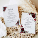 All In One Neustra Boda Rustic Red Bloemige Trouwd Kaart<br><div class="desc">Deze elegante Rustic Blooms-collectie bevat waterverf bordeauxrood/rode bloemen met groene bladeren,  gekoppeld aan een klassiek serif- en delicate sans-lettertype in zwart,  met een stoffige roze achterkant en een aangepast monogram.</div>